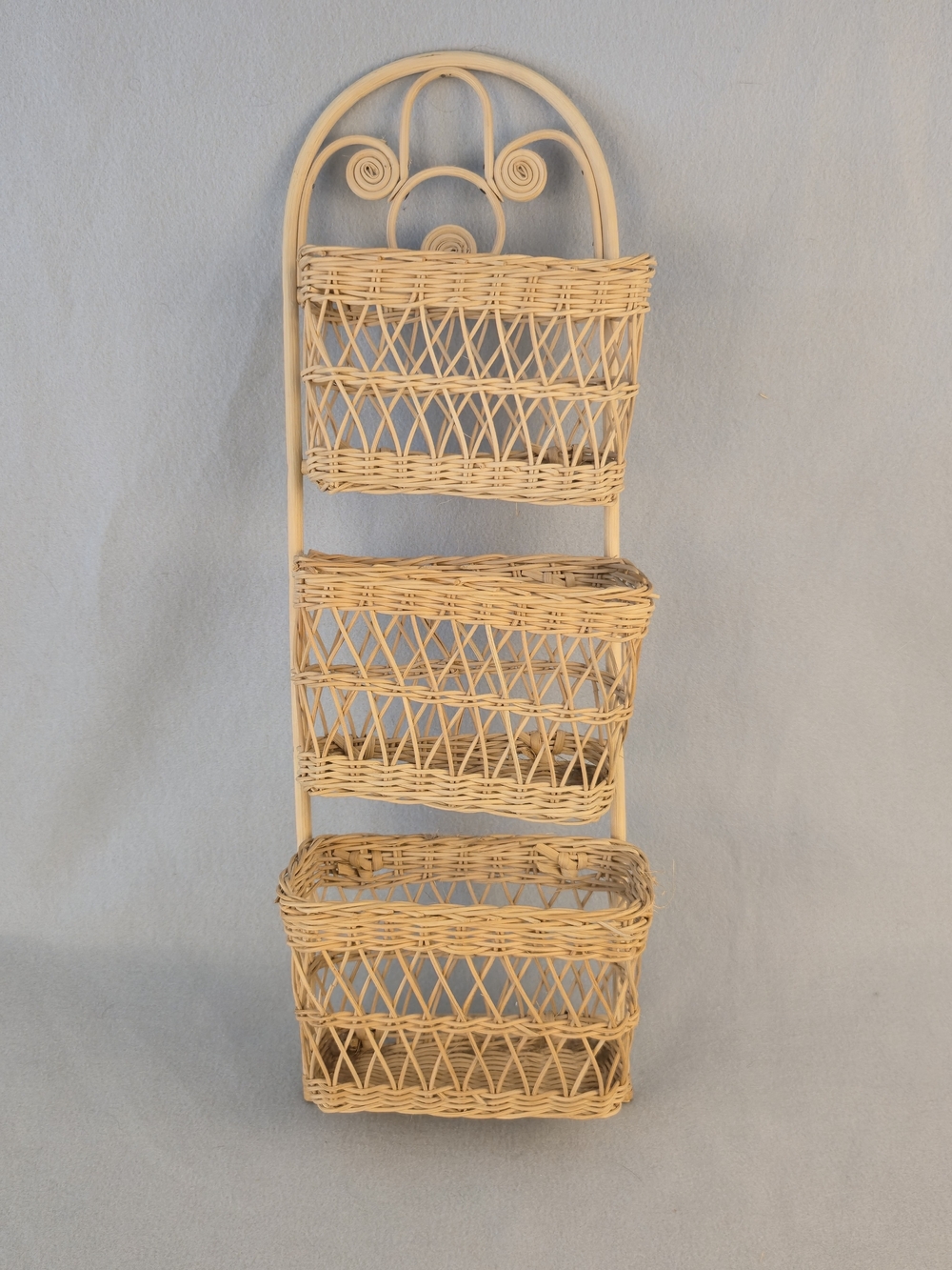 Vintage Interpur Woven Rattan 3 Tier Wall Hanging Mail Sorter Basket
